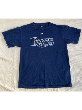 Tampa Bay Rays 2008 Majestic Blank Back Spell Out Baseball Men's T-Shirt Size M